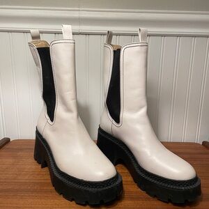 Women's White and Black Chunky COACH Alexa mid-calf Boots